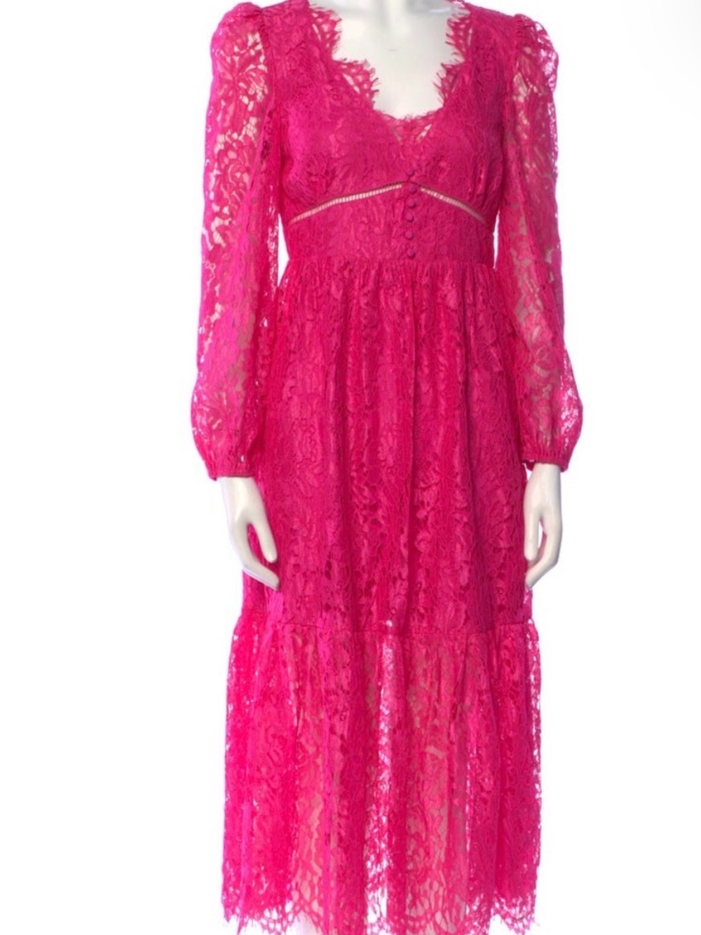 Women's Hot Pink Lace Maxi Dress - generation love Elegant Long Sleeve